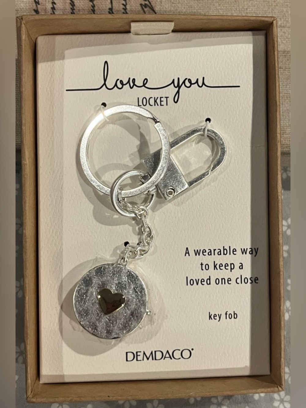 Demdaco Silver Heart Locket Key Chain New in box